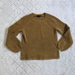Ann Taylor Wool Blend Sweater Women’s Medium Yellow Green Puff Sleeve Ribbed
